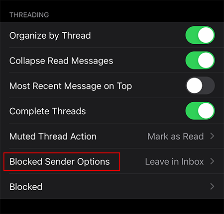 Blocked Senders Mail Sender Options