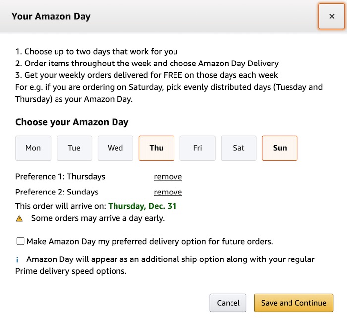 You can receive all your Amazon packages on the same day.