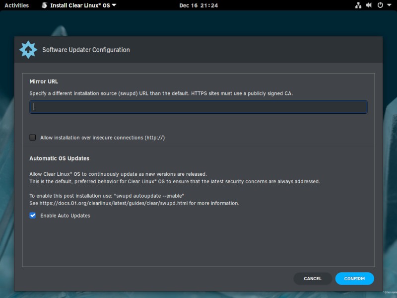 Clear Linux Auto Updates Off