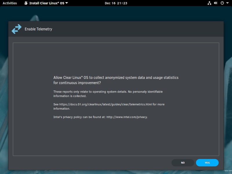 Clear Linux Telemetry Off