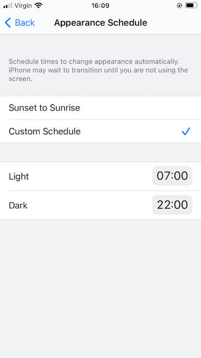 You can create a custom schedule for your Apple iOS themes.