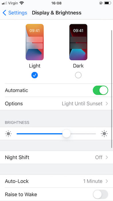 Your iOS device can switch between Dark and Light Mode.