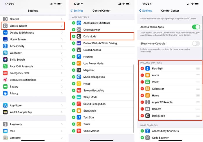 Dark Mode Iphone Adding Icons To Control Center