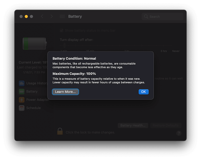 The Battery Health screen.