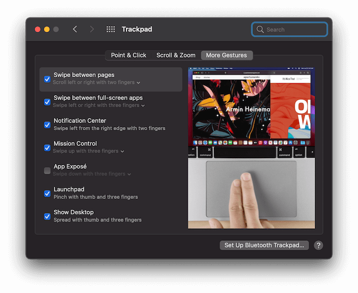 The Trackpad settings.