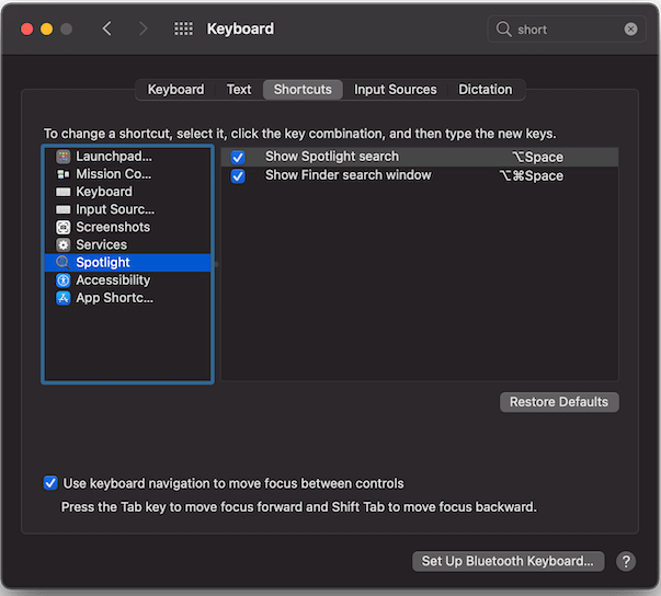 Keyboard Shortcuts Spotlight Preferences