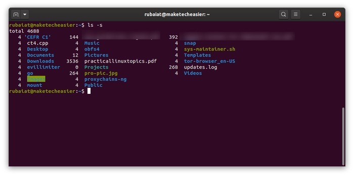 Ls Command Displaying Size