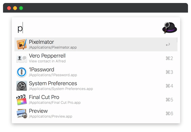 The Alfred app.