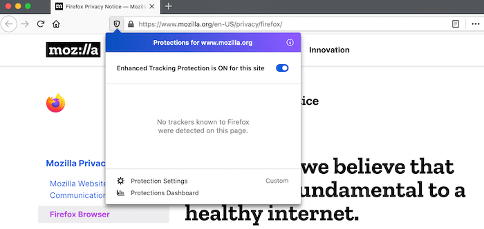 Mozilla Firefox's Enhanced Tracking Protection feature is enabled by default. 