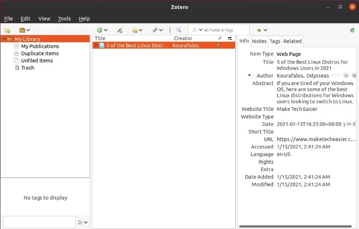Research With Zotero Info Collected