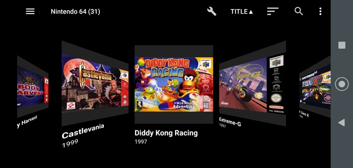 Viewing library of ROM games using DIG app. 