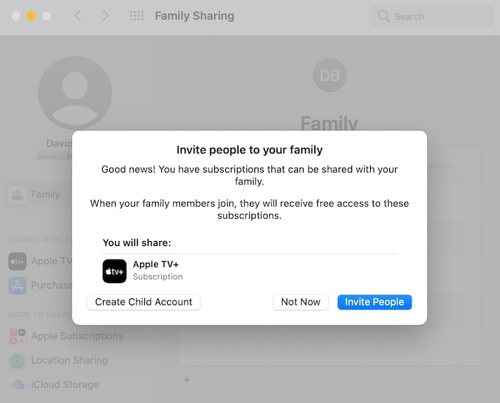 Setup Apple Family Sharing Invite Mac