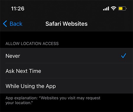 Block Access Safari Location