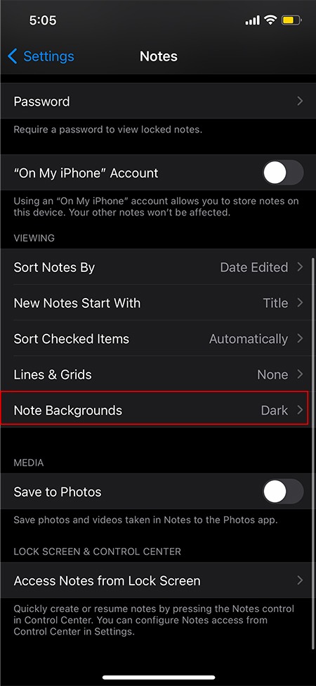 Change Background Notes Settings Background