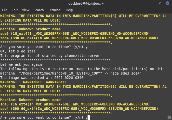 Clonezilla Alternate Destination Restoring After Having Created Missing Partitions