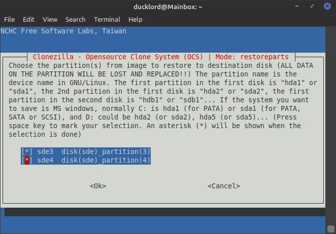 Clonezilla Alternate Destination Success Proper Partitions