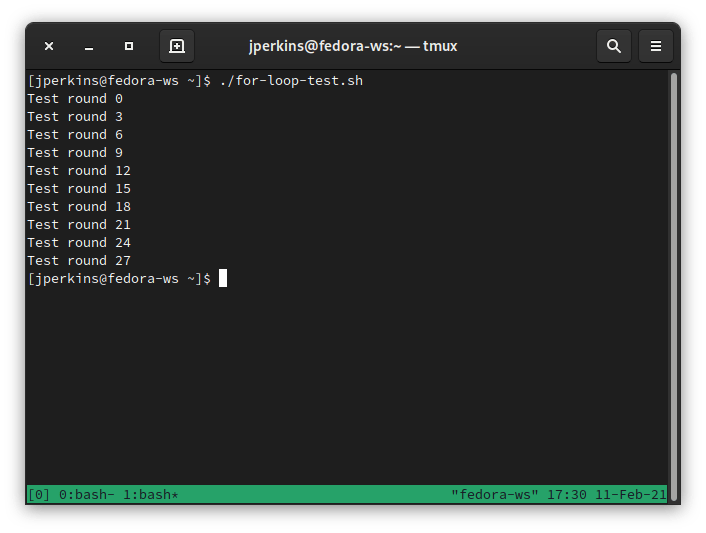Bash for loop count output