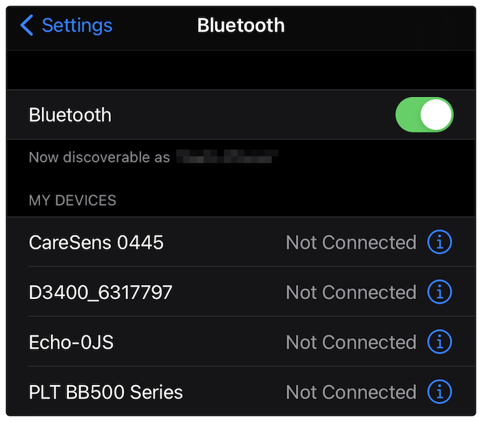 The Bluetooth Settings screen.