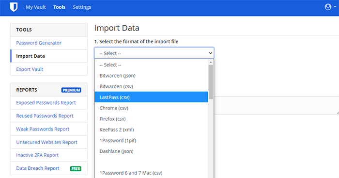 Bitwarden Import Data