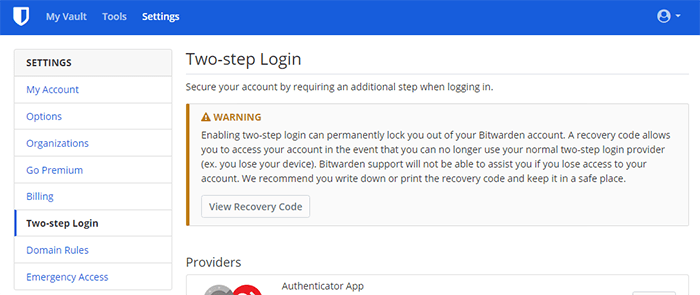 Bitwarden Two Step Login