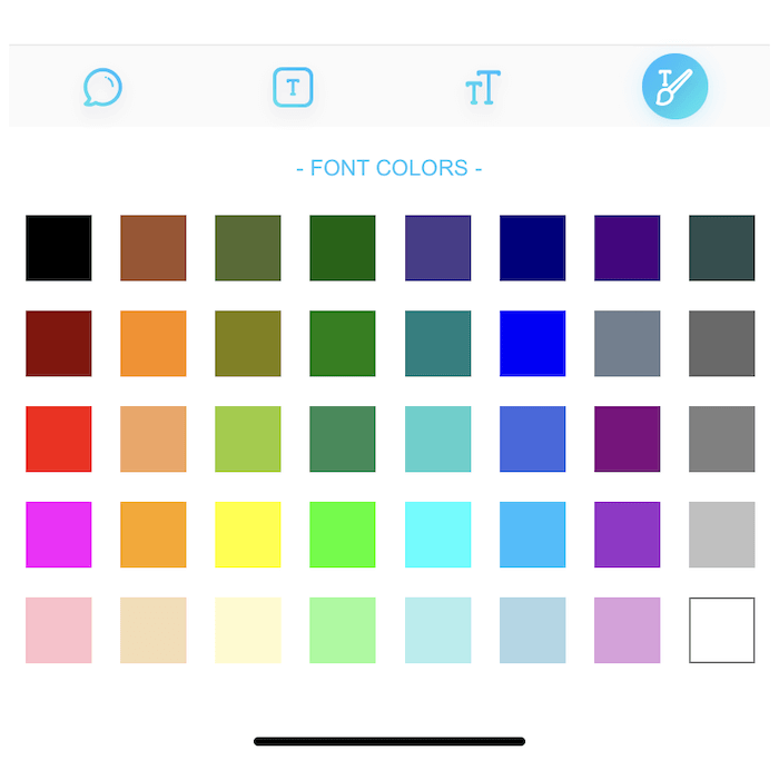 Choosing a color in FancyBubble to change iMessage bubble color.