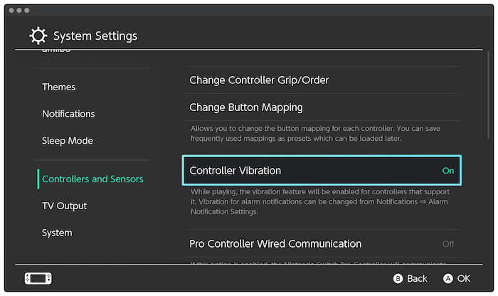 The Controller Vibration setting.