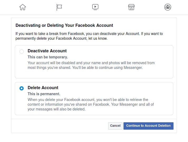 Facebook Delete Account Option