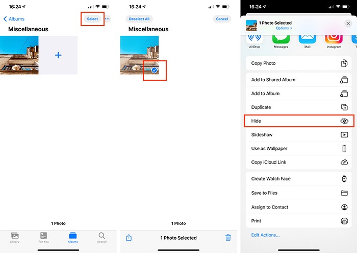 Hide Photos Iphone Steps Via Photos App