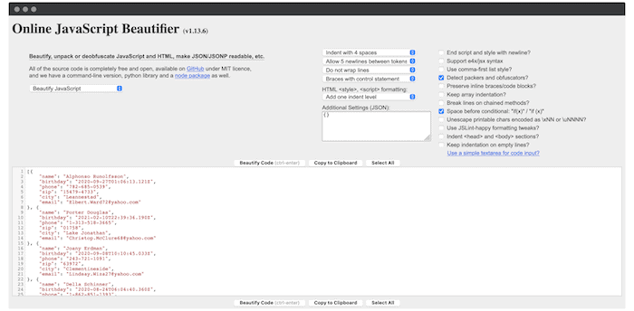 The Online JavaScript Beautifier.