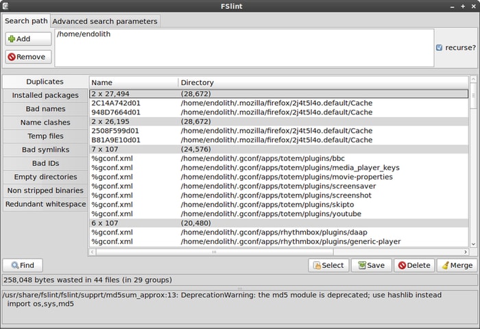 Linux System Cleaning Tools Fslint