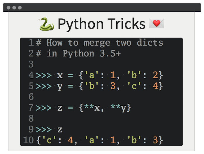 A dictionary example from Python Tricks.