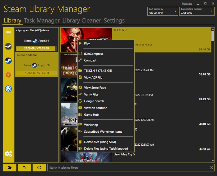 Steamlibmanager Game Options And Sort By
