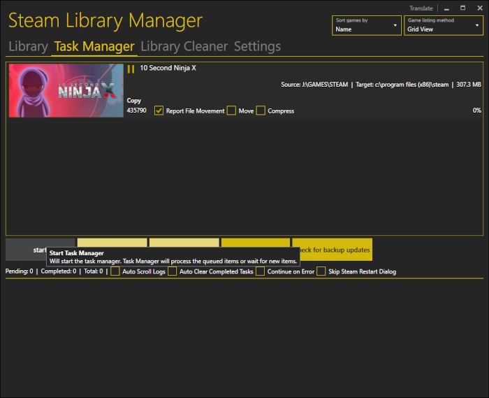 Steamlibmanager Task Manager Example
