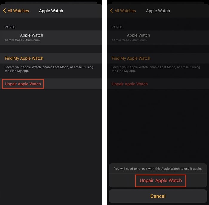 Unpair Apple Watch Final Steps