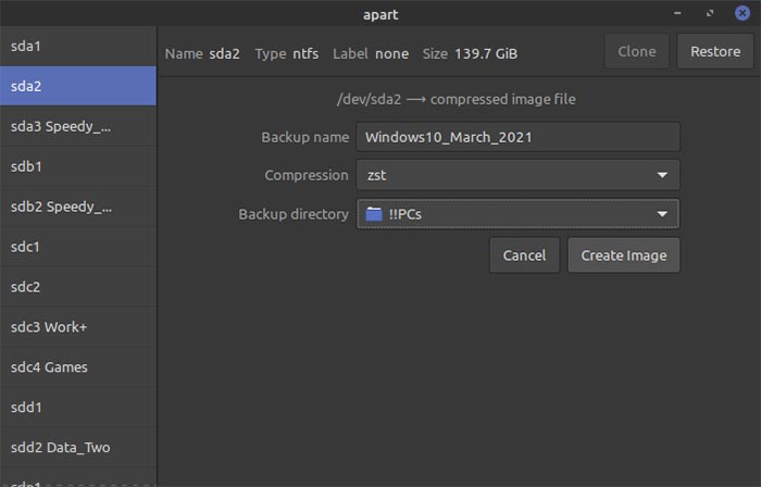 Backup Partitions In Ubuntu With Apart Gtk Backup Directory