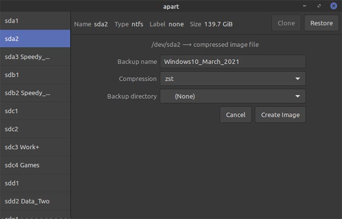 Backup Partitions In Ubuntu With Apart Gtk Backup Name
