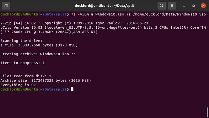 Compress Split Files In Ubuntu 7z Compression Finished