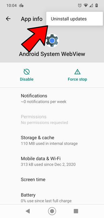 Android Apps Not Working Uninstall System Webview Updates