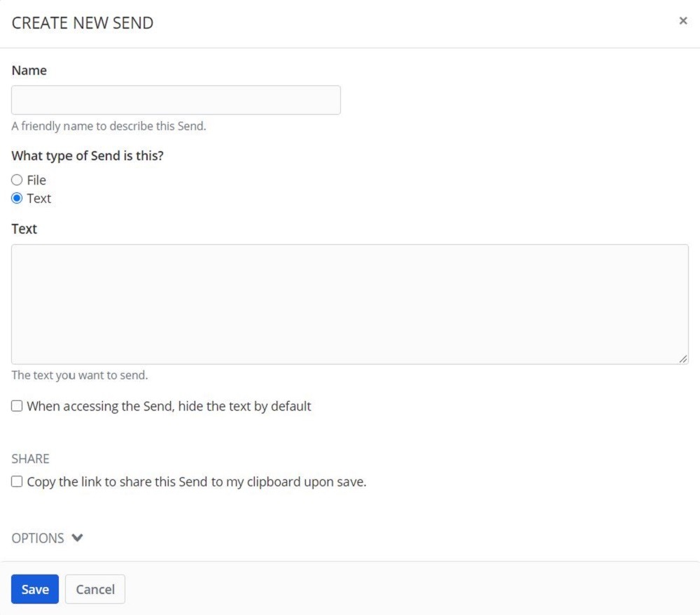 Create A New Send Bitwarden