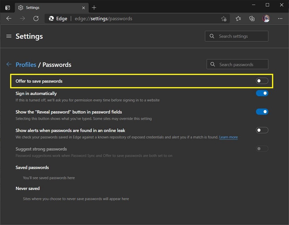 Disable Password Manager