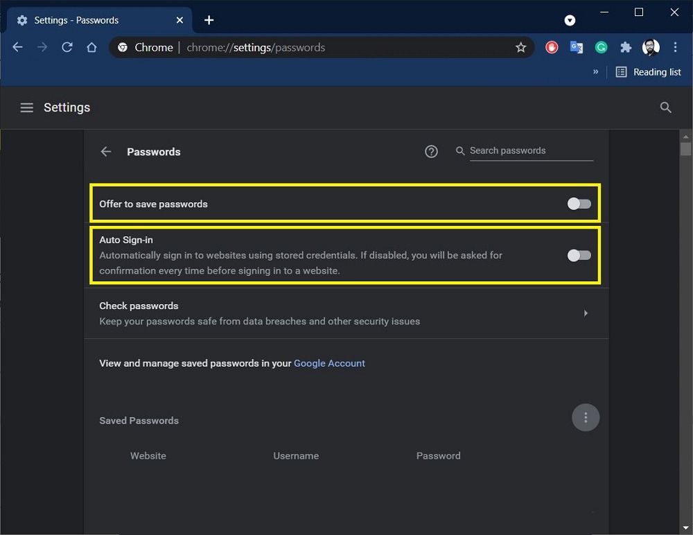 Google Chrome Disable Password Manager