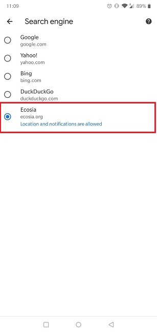 How Change Default Search Engine Android Chrome Enable Ecosia