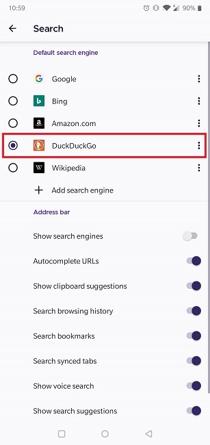 How Change Default Search Engine Android Firefox Default Options