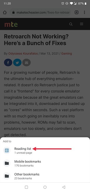 How To Add Read Later List Chrome Mobile Add To Reading List
