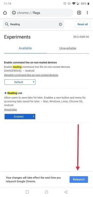 How To Add Read Later List Chrome Mobile Relaunch Browser