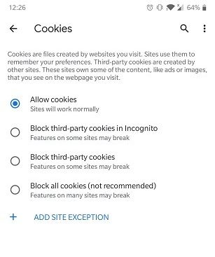 How To Enable Cookies Android Browser Chrome Allow Cookies