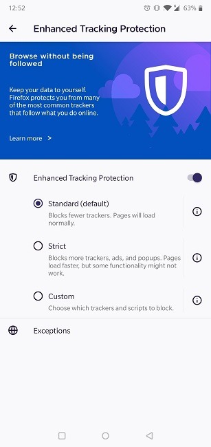 How To Enable Cookies Android Browser Firefox Enhanced Tracking Protection Options