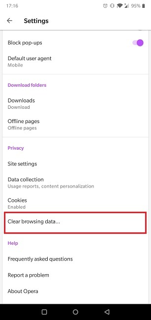 How To Enable Cookies Android Browser Opera Clear Browsing Data