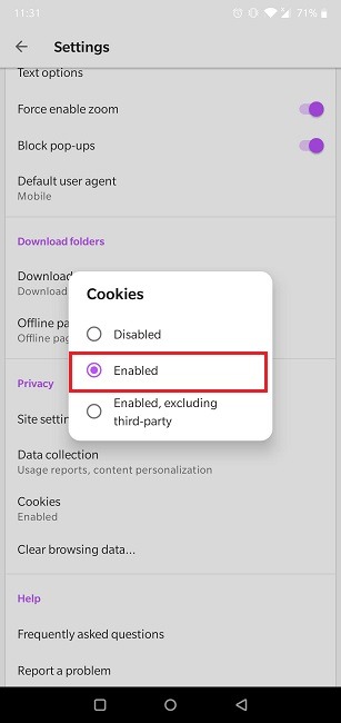 How To Enable Cookies Android Browser Opera Cookies Are Enabled