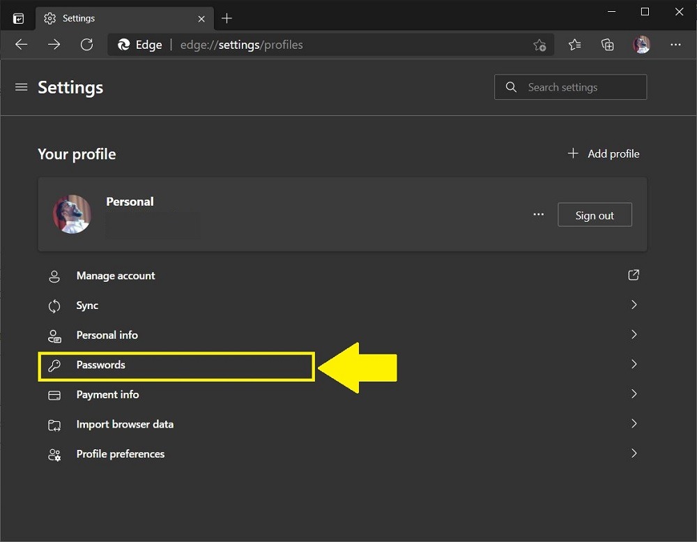 Microsoft Edge Passwords